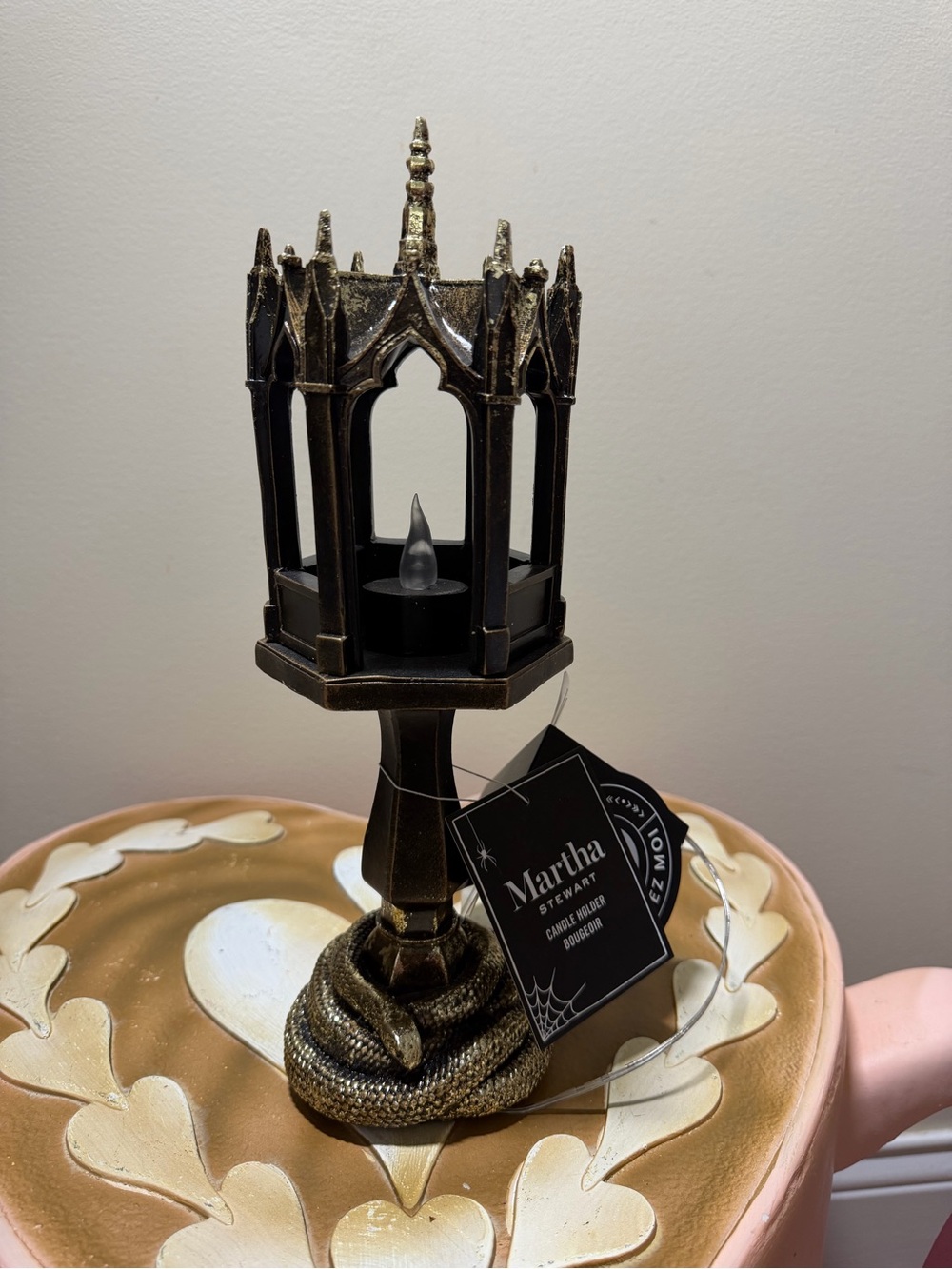 Martha Stewart Resin Halloween Candle Holder with LED Candle & Gold Snake Base